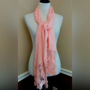 Soft Lightweight Peach Pink Embroidered Mesh Lace Modcloth Scarf by Simonetta